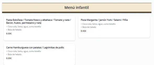 Carta de Pizzería Vitaliano da Cristina en Nerja