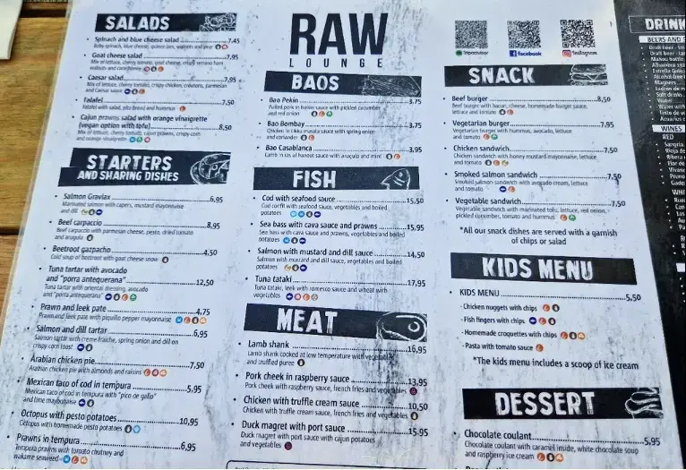 Carta de Restaurante RAW Lounge en Nerja
